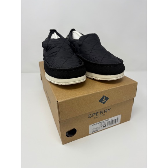 Sperry MOC-SIDER Black Nylon Quilted Slip On Loafer Shoes Women's Size 8 - Picture 1 of 5